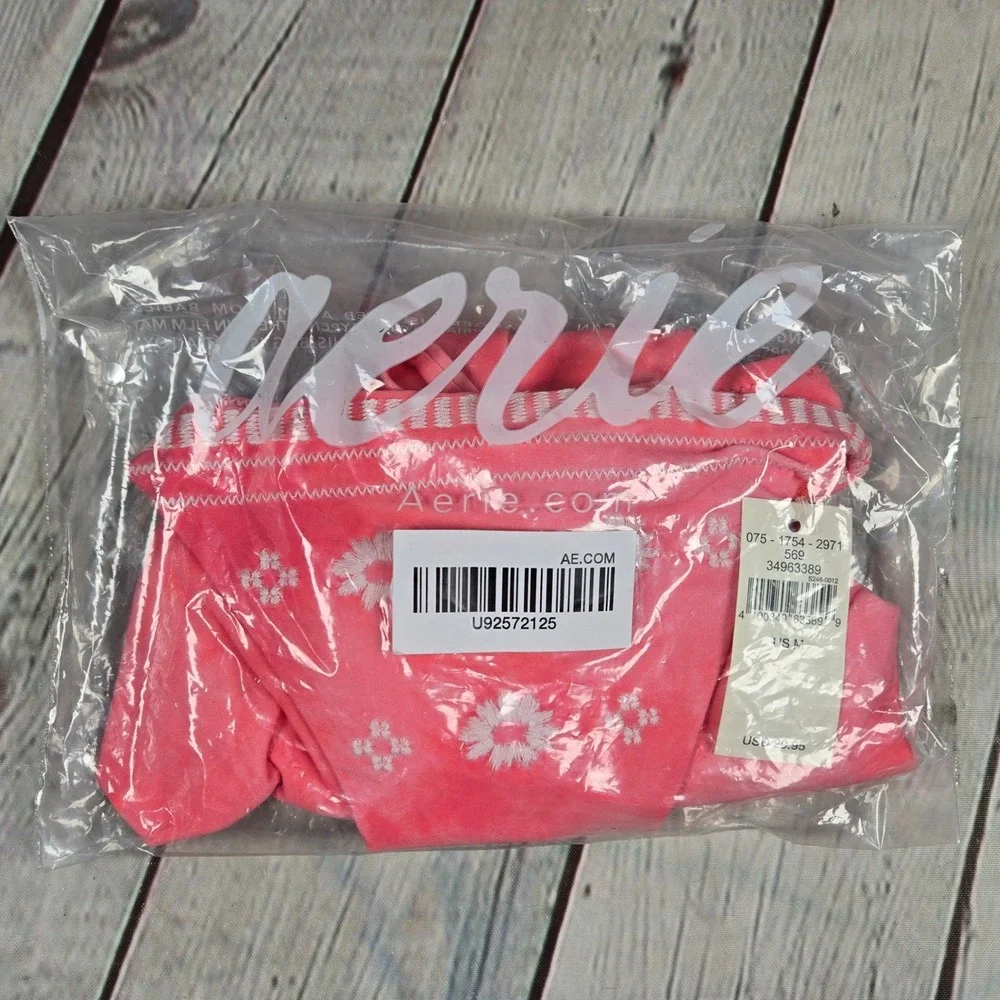 Aerie Cheekier Bikini Bottoms Coral Tie‎ Dye Floral Embroidered Size M